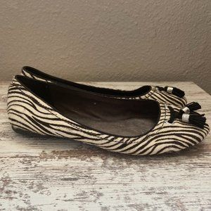 Sperry Top Slider Ballet Flats Zebra Print with Tassel Decoration 9.5